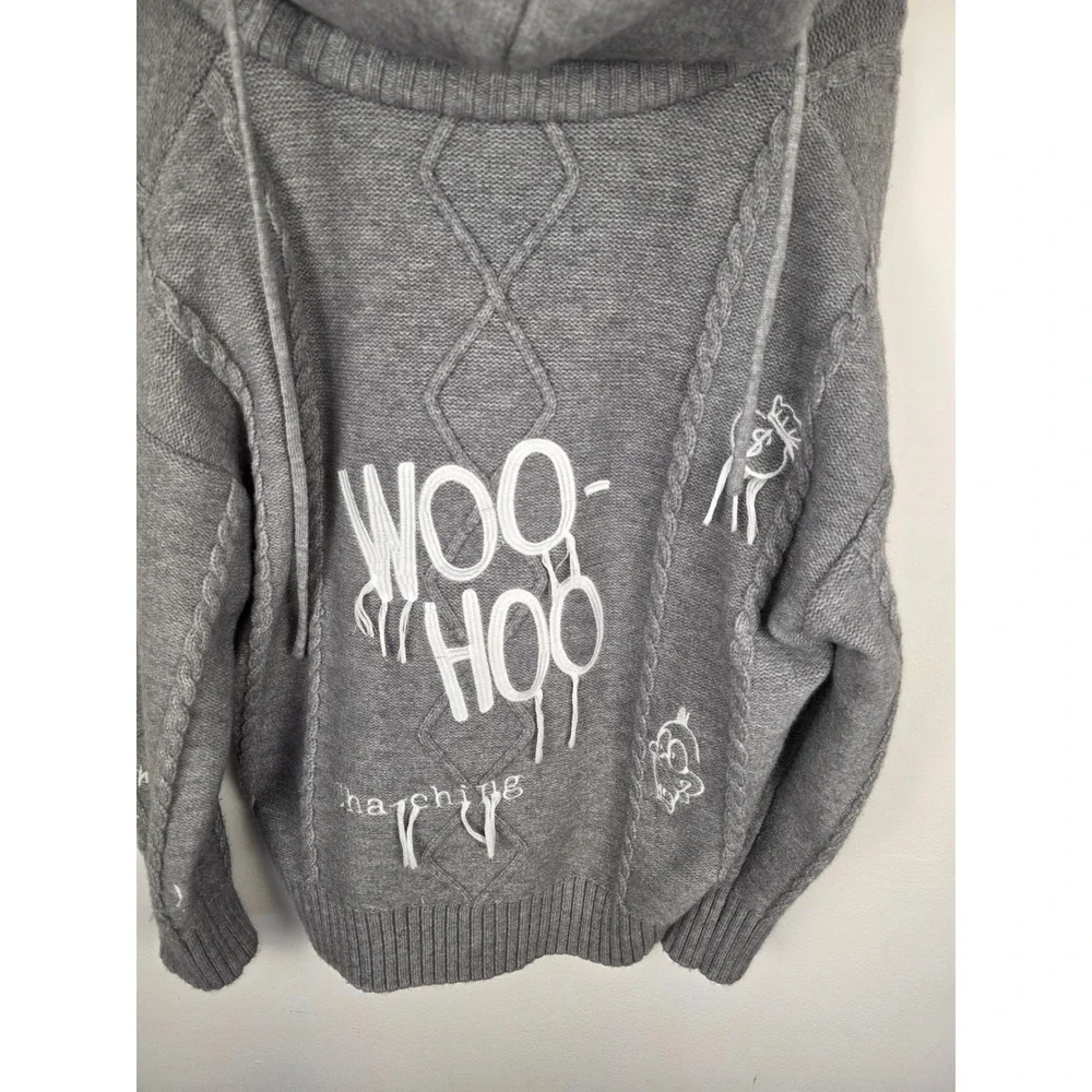 13DE MARZO Looney Tunes Daffy Duck Grey‎ Knit Hooded Cardigan Sweater Mens Med - Picture 7 of 12